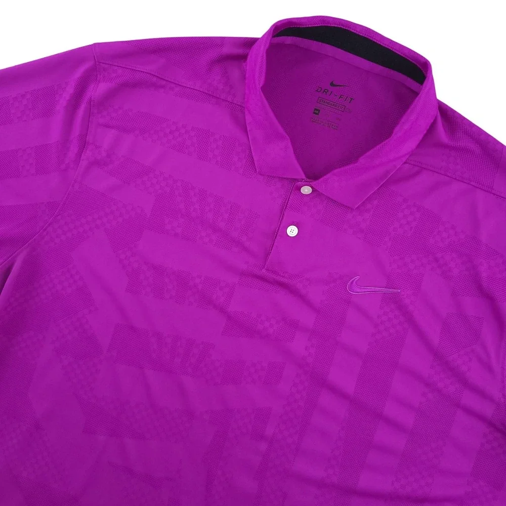 Nike Dri-FIT Polo Shirt Mens 2XL Purple Geometric Golf Performance Wear Top